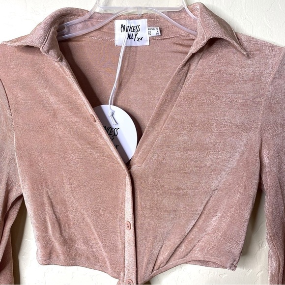 Princess Polly Y2k Cut Out Mini Shirt Dress with Long Sleeves Nwt Size 4 - Picture 7 of 9